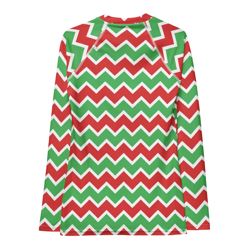 Women's Christmas Chevron Long Sleeve Rash Guard Swim Shirt – Buttery Soft, Sun Safe UPF 50+ Protection, Quick Dry & 4-Way Stretch Comfort