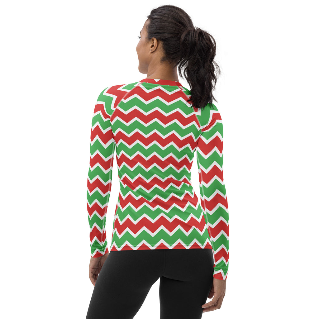 Women's Christmas Chevron Long Sleeve Rash Guard Swim Shirt – Buttery Soft, Sun Safe UPF 50+ Protection, Quick Dry & 4-Way Stretch Comfort