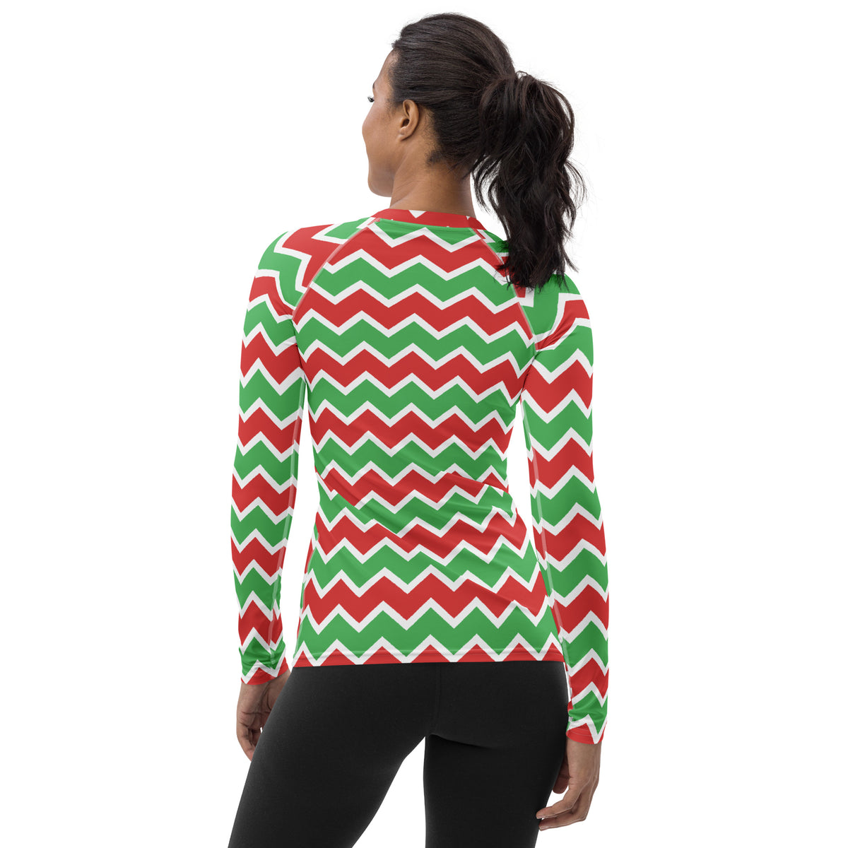 Women's Christmas Chevron Long Sleeve Rash Guard Swim Shirt – Buttery Soft, Sun Safe UPF 50+ Protection, Quick Dry & 4-Way Stretch Comfort