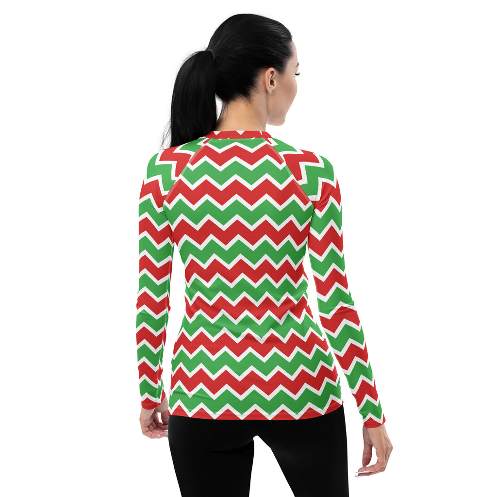 Women's Christmas Chevron Long Sleeve Rash Guard Swim Shirt – Buttery Soft, Sun Safe UPF 50+ Protection, Quick Dry & 4-Way Stretch Comfort