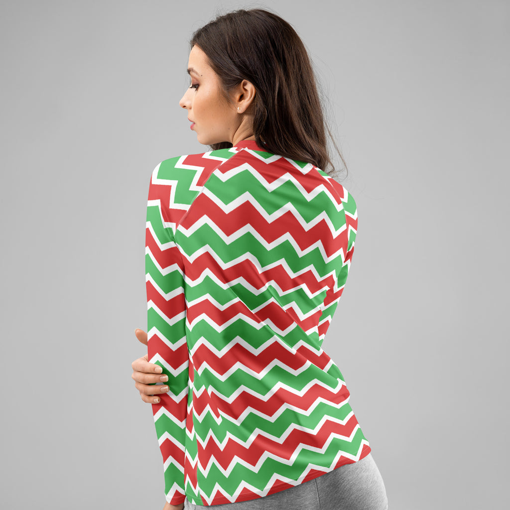 Women's Christmas Chevron Long Sleeve Rash Guard Swim Shirt – Buttery Soft, Sun Safe UPF 50+ Protection, Quick Dry & 4-Way Stretch Comfort