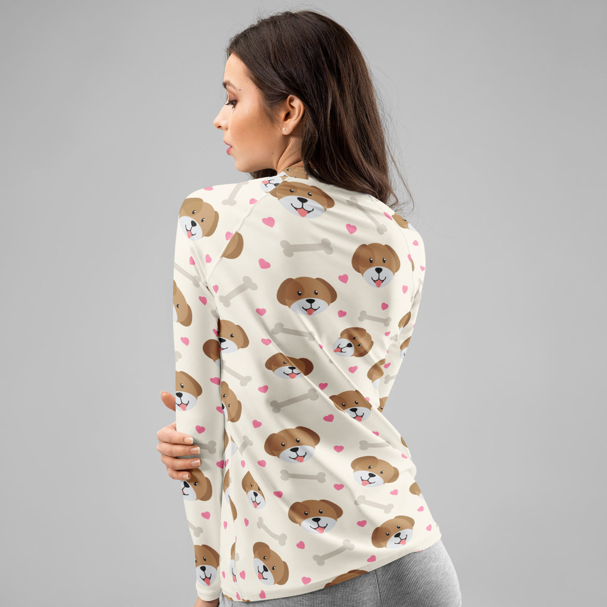Women's Cute Dog Long Sleeve Rash Guard Swim Shirt – Buttery Soft, Sun Safe UPF 50+ Protection, Quick Dry & 4-Way Stretch Comfort