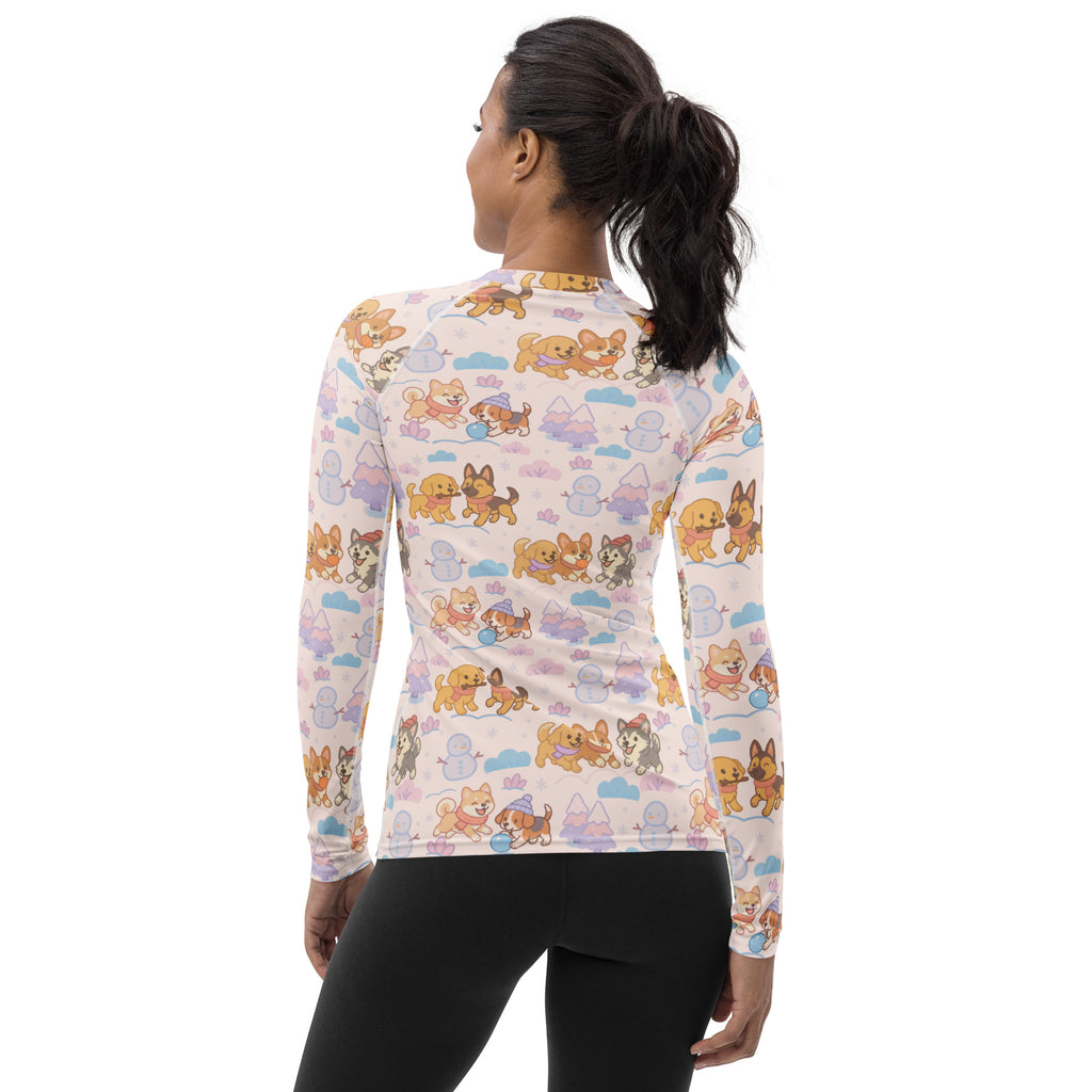 Women's Winter Dogs Long Sleeve Rash Guard Swim Shirt – Buttery Soft, Sun Safe UPF 50+ Protection, Quick Dry & 4-Way Stretch Comfort