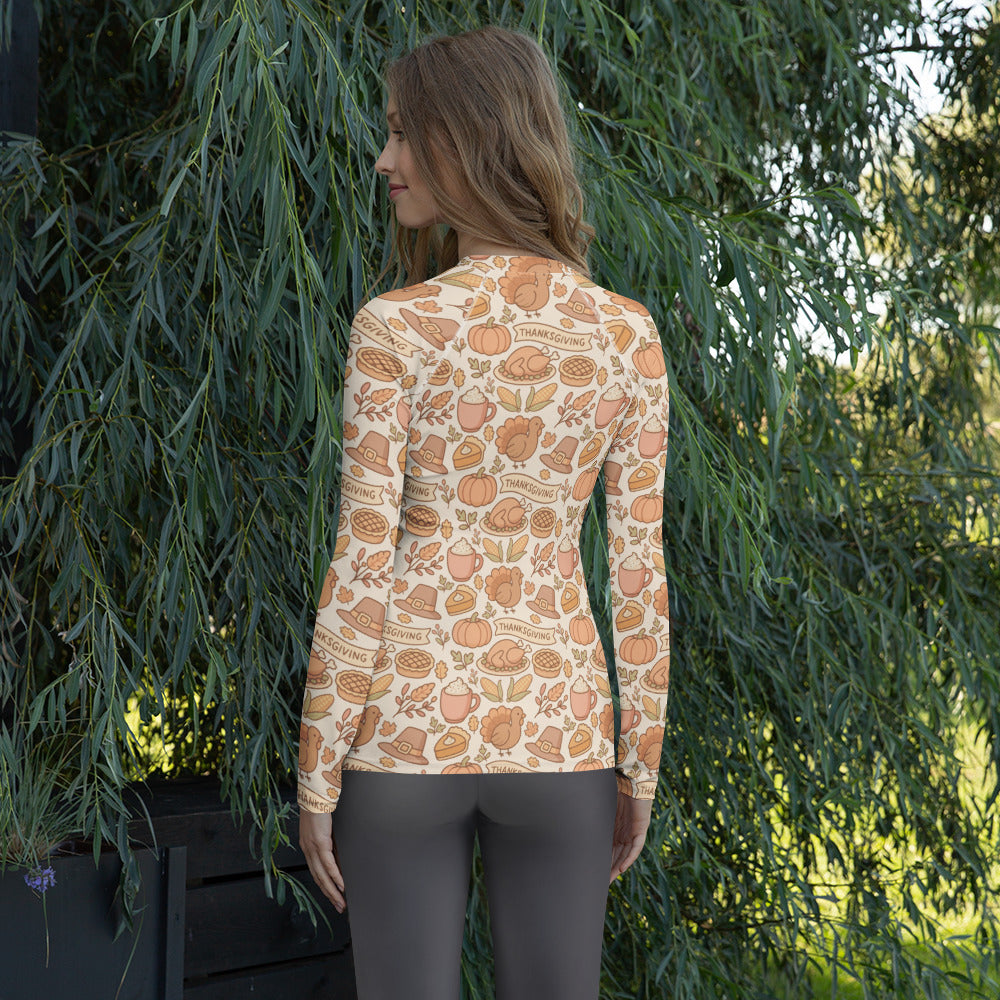 Women's Thanksgiving Turkey Long Sleeve Rash Guard Swim Shirt – Buttery Soft, Sun Safe UPF 50+ Protection, Quick Dry & 4-Way Stretch Comfort
