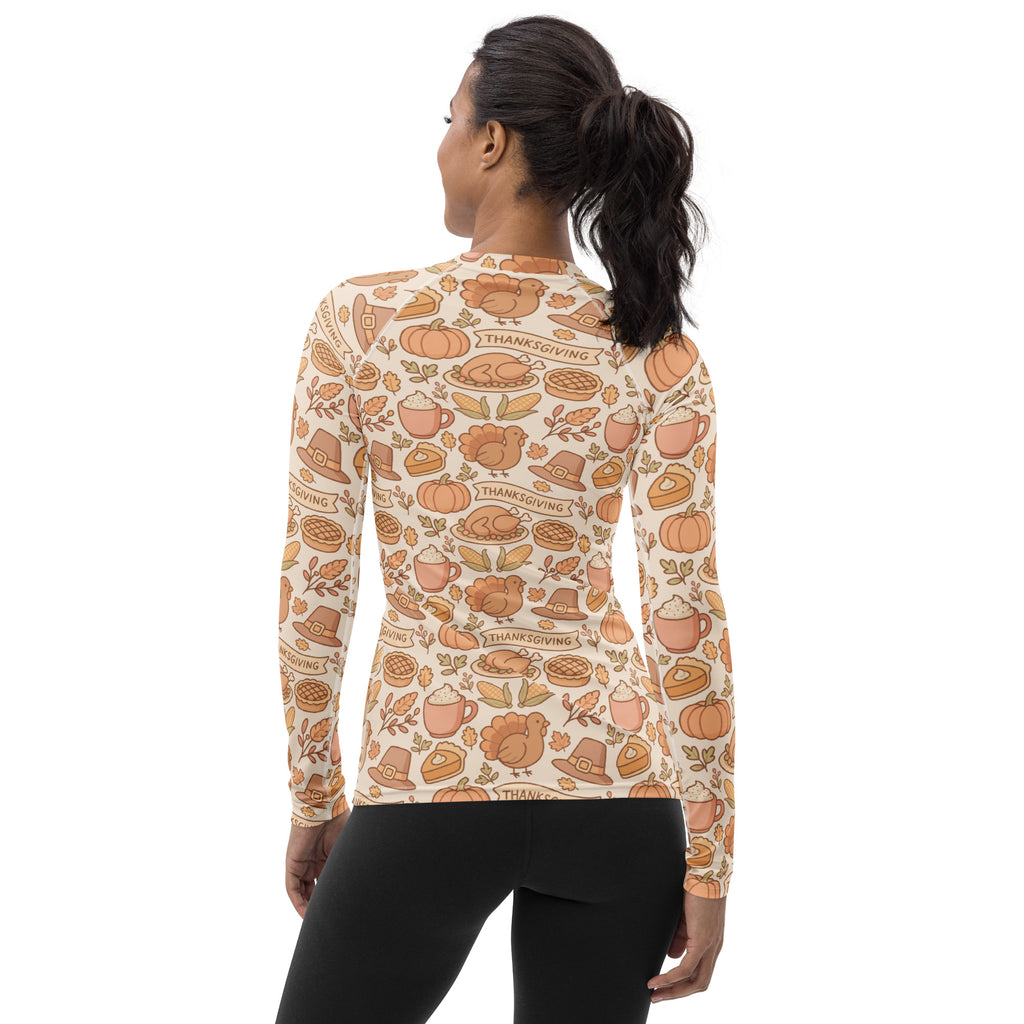 Women's Thanksgiving Turkey Long Sleeve Rash Guard Swim Shirt – Buttery Soft, Sun Safe UPF 50+ Protection, Quick Dry & 4-Way Stretch Comfort