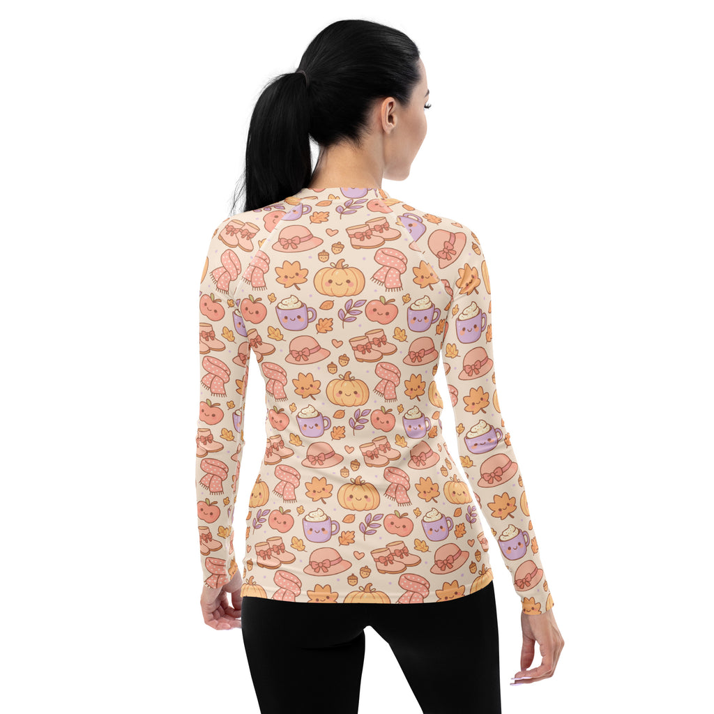 Women's Autumn Themed Long Sleeve Rash Guard Swim Shirt – Buttery Soft, Sun Safe UPF 50+ Protection, Quick Dry & 4-Way Stretch Comfort