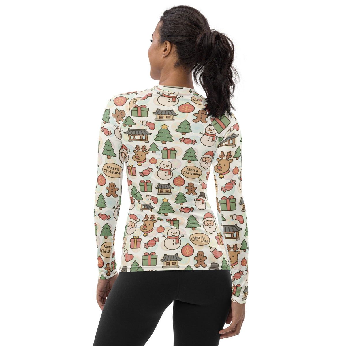 Women's Pastel Christmas Long Sleeve Rash Guard Swim Shirt – Buttery Soft, Sun Safe UPF 50+ Protection, Quick Dry & 4-Way Stretch Comfort