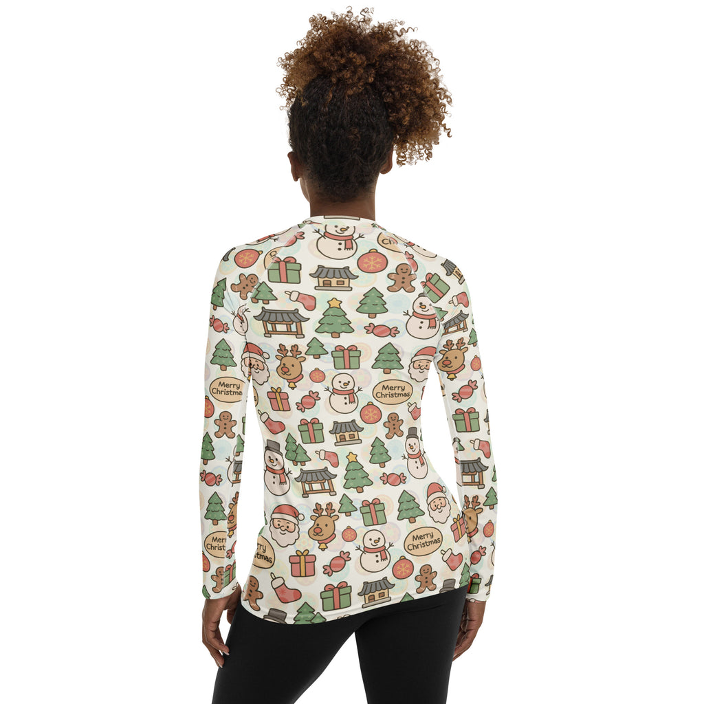 Women's Pastel Christmas Long Sleeve Rash Guard Swim Shirt – Buttery Soft, Sun Safe UPF 50+ Protection, Quick Dry & 4-Way Stretch Comfort