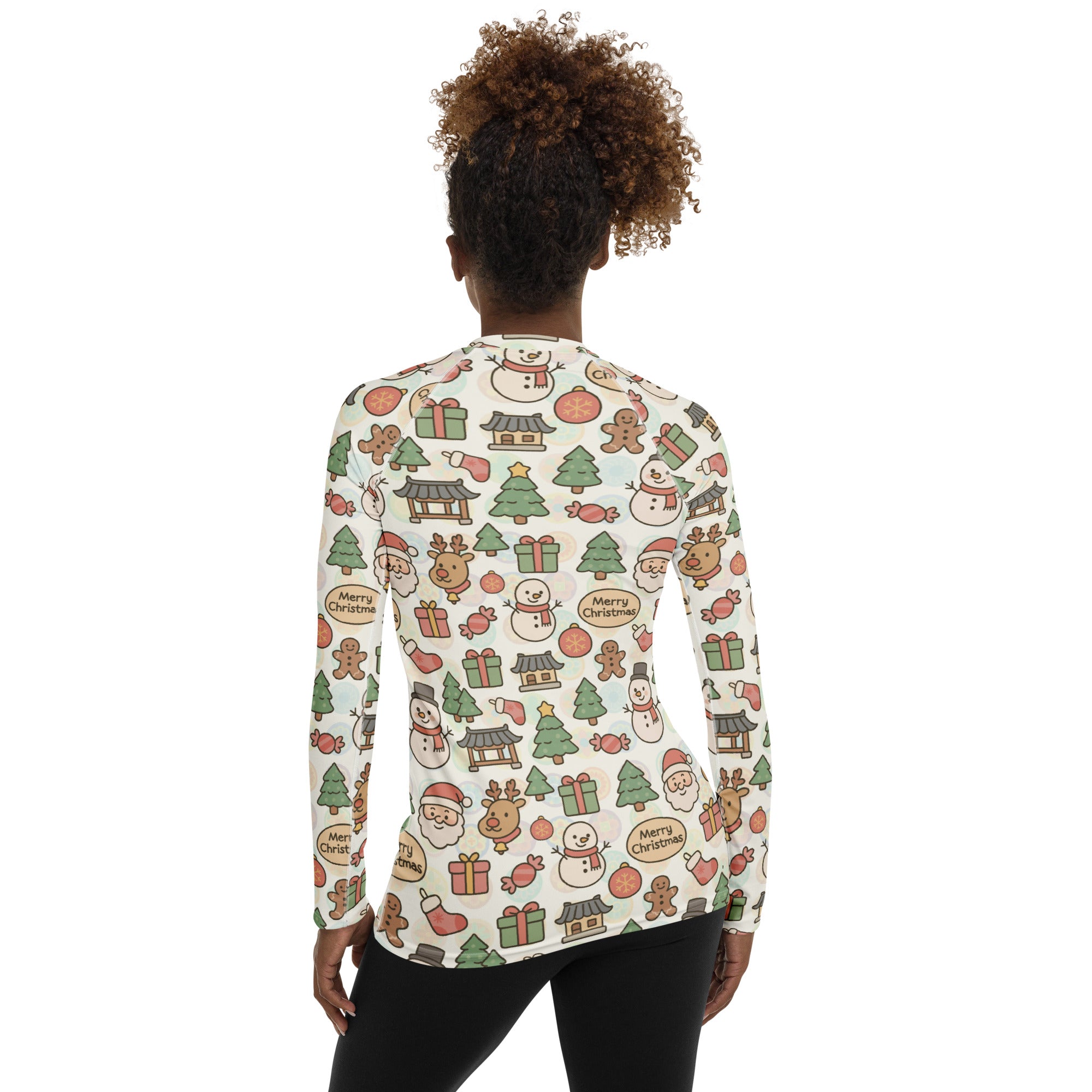 Women's Pastel Christmas Long Sleeve Rash Guard Swim Shirt – Buttery Soft, Sun Safe UPF 50+ Protection, Quick Dry & 4-Way Stretch Comfort