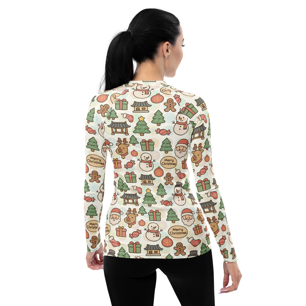Women's Pastel Christmas Long Sleeve Rash Guard Swim Shirt – Buttery Soft, Sun Safe UPF 50+ Protection, Quick Dry & 4-Way Stretch Comfort
