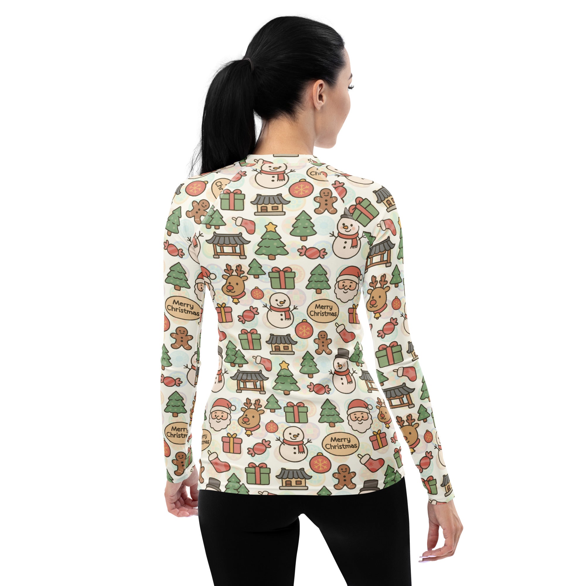 Women's Pastel Christmas Long Sleeve Rash Guard Swim Shirt – Buttery Soft, Sun Safe UPF 50+ Protection, Quick Dry & 4-Way Stretch Comfort