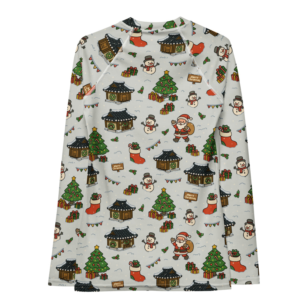 Women's Christmas Village Long Sleeve Rash Guard Swim Shirt – Buttery Soft, Sun Safe UPF 50+ Protection, Quick Dry & 4-Way Stretch Comfort