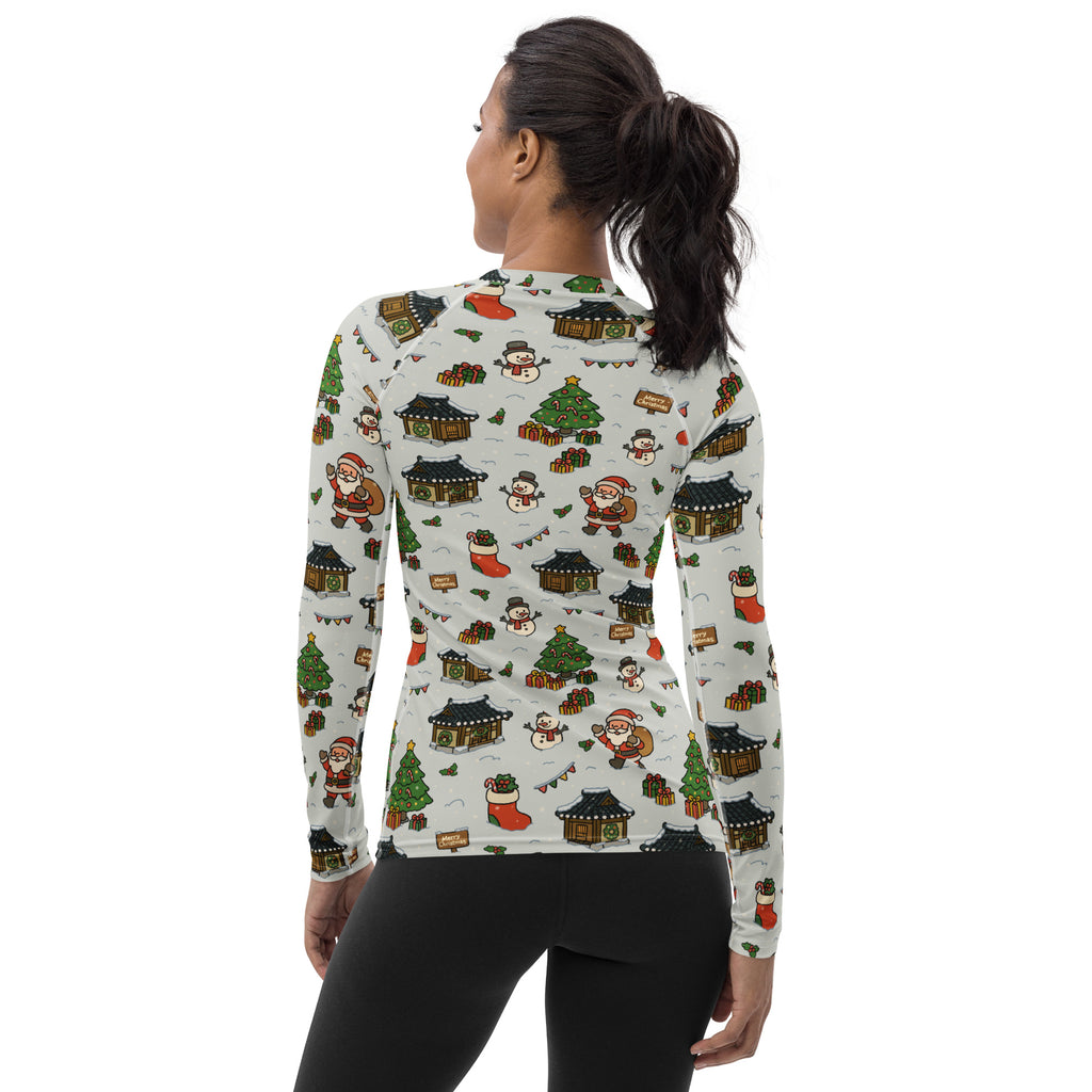 Women's Christmas Village Long Sleeve Rash Guard Swim Shirt – Buttery Soft, Sun Safe UPF 50+ Protection, Quick Dry & 4-Way Stretch Comfort