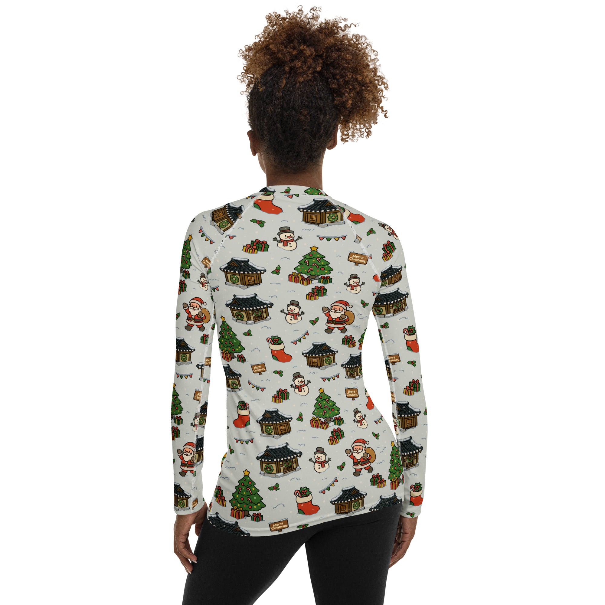 Women's Christmas Village Long Sleeve Rash Guard Swim Shirt – Buttery Soft, Sun Safe UPF 50+ Protection, Quick Dry & 4-Way Stretch Comfort
