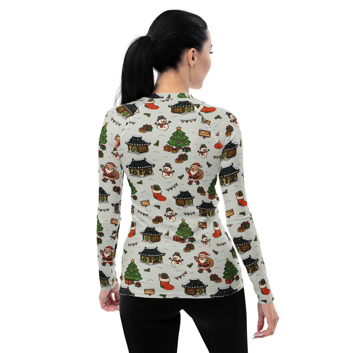 Women's Christmas Village Long Sleeve Rash Guard Swim Shirt – Buttery Soft, Sun Safe UPF 50+ Protection, Quick Dry & 4-Way Stretch Comfort