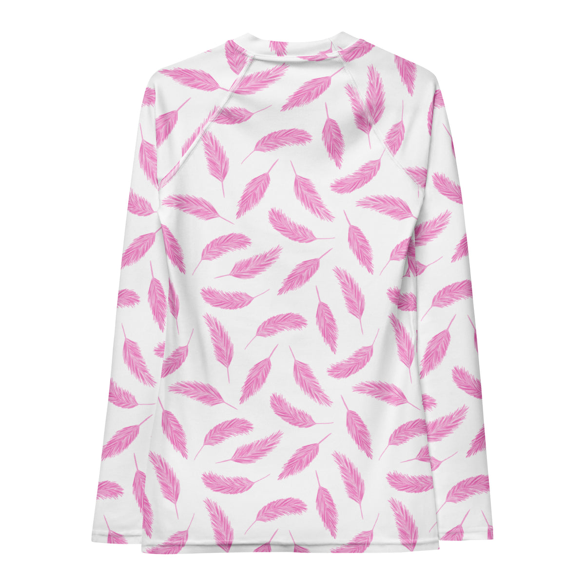 Women's Pink Flamingo Feather Long Sleeve Rash Guard Swim Shirt – Buttery Soft, Sun Safe UPF 50+ Protection, Quick Dry & 4-Way Stretch Comfort