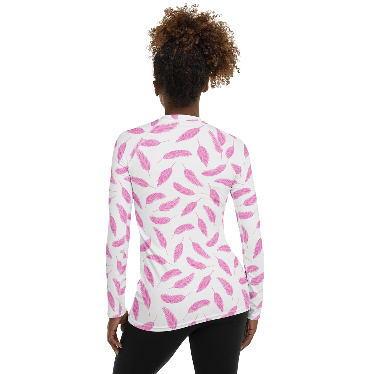 Women's Pink Flamingo Feather Long Sleeve Rash Guard Swim Shirt – Buttery Soft, Sun Safe UPF 50+ Protection, Quick Dry & 4-Way Stretch Comfort