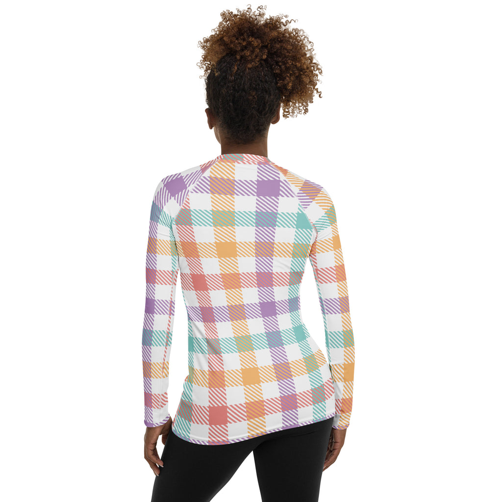 Women's Pastel Plaid Long Sleeve Rash Guard Swim Shirt – Buttery Soft, Sun Safe UPF 50+ Protection, Quick Dry & 4-Way Stretch Comfort