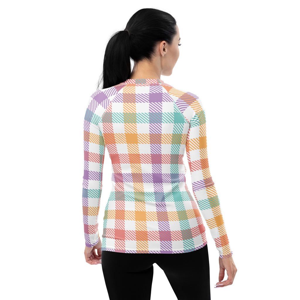 Women's Pastel Plaid Long Sleeve Rash Guard Swim Shirt – Buttery Soft, Sun Safe UPF 50+ Protection, Quick Dry & 4-Way Stretch Comfort