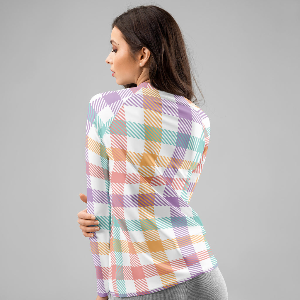 Women's Pastel Plaid Long Sleeve Rash Guard Swim Shirt – Buttery Soft, Sun Safe UPF 50+ Protection, Quick Dry & 4-Way Stretch Comfort
