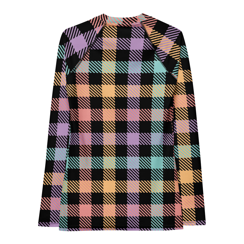 Women's Rainbow Plaid Long Sleeve Rash Guard Swim Shirt – Buttery Soft, Sun Safe UPF 50+ Protection, Quick Dry & 4-Way Stretch Comfort