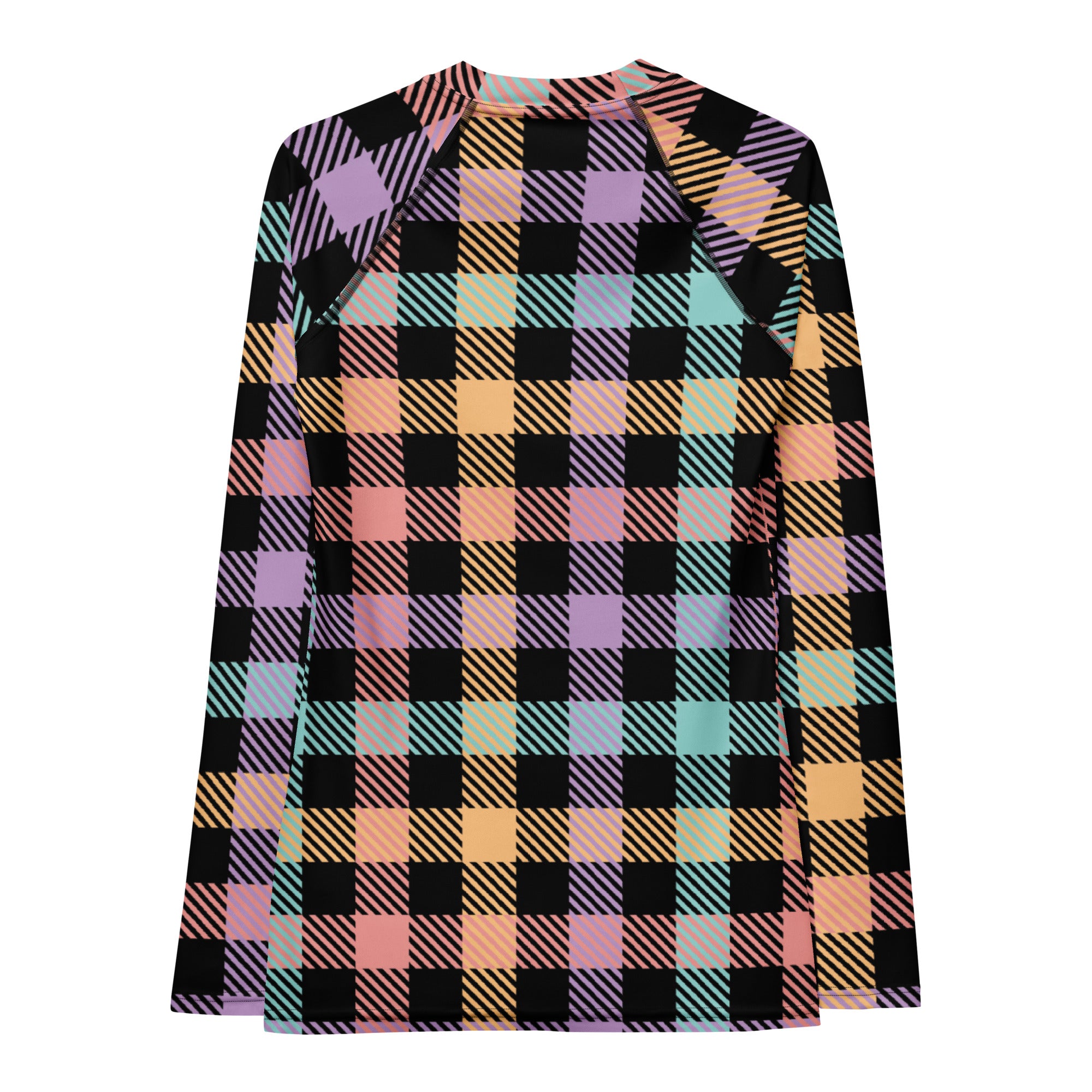 Women's Rainbow Plaid Long Sleeve Rash Guard Swim Shirt – Buttery Soft, Sun Safe UPF 50+ Protection, Quick Dry & 4-Way Stretch Comfort