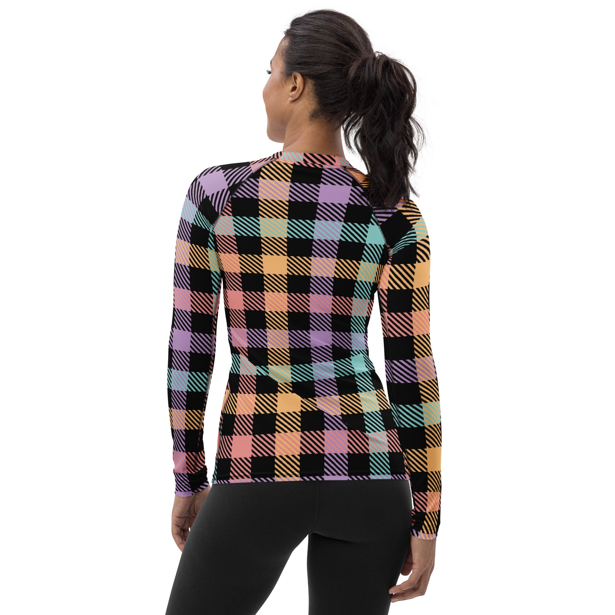 Women's Rainbow Plaid Long Sleeve Rash Guard Swim Shirt – Buttery Soft, Sun Safe UPF 50+ Protection, Quick Dry & 4-Way Stretch Comfort