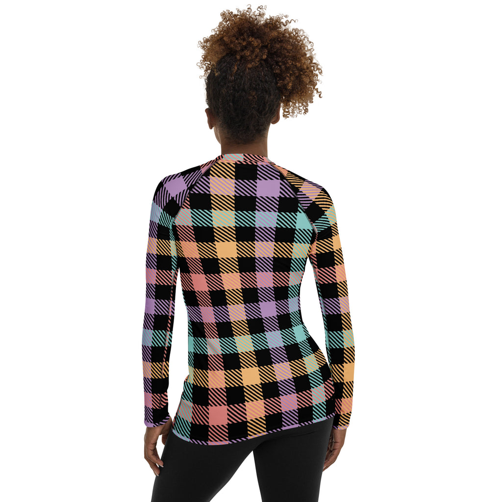 Women's Rainbow Plaid Long Sleeve Rash Guard Swim Shirt – Buttery Soft, Sun Safe UPF 50+ Protection, Quick Dry & 4-Way Stretch Comfort