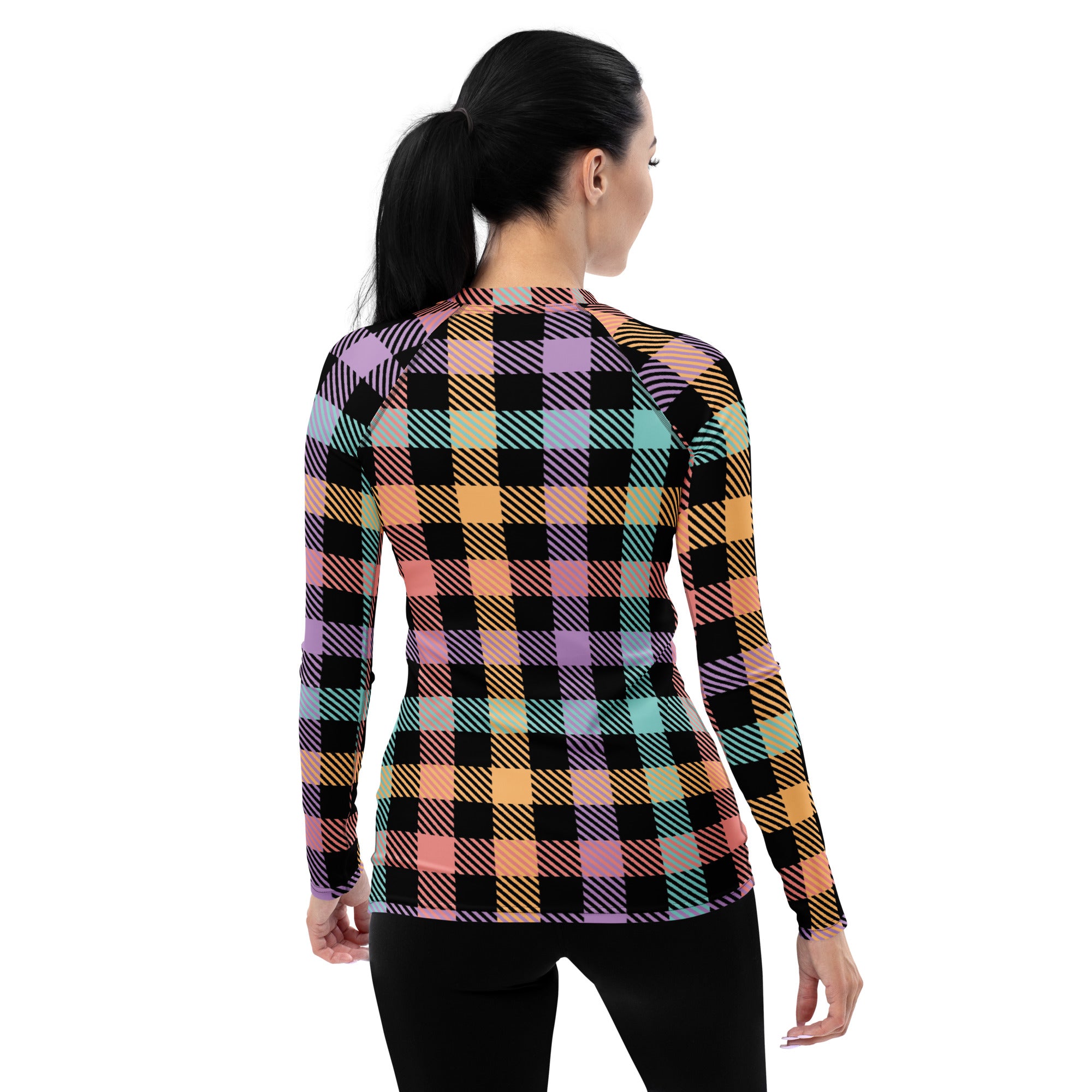 Women's Rainbow Plaid Long Sleeve Rash Guard Swim Shirt – Buttery Soft, Sun Safe UPF 50+ Protection, Quick Dry & 4-Way Stretch Comfort