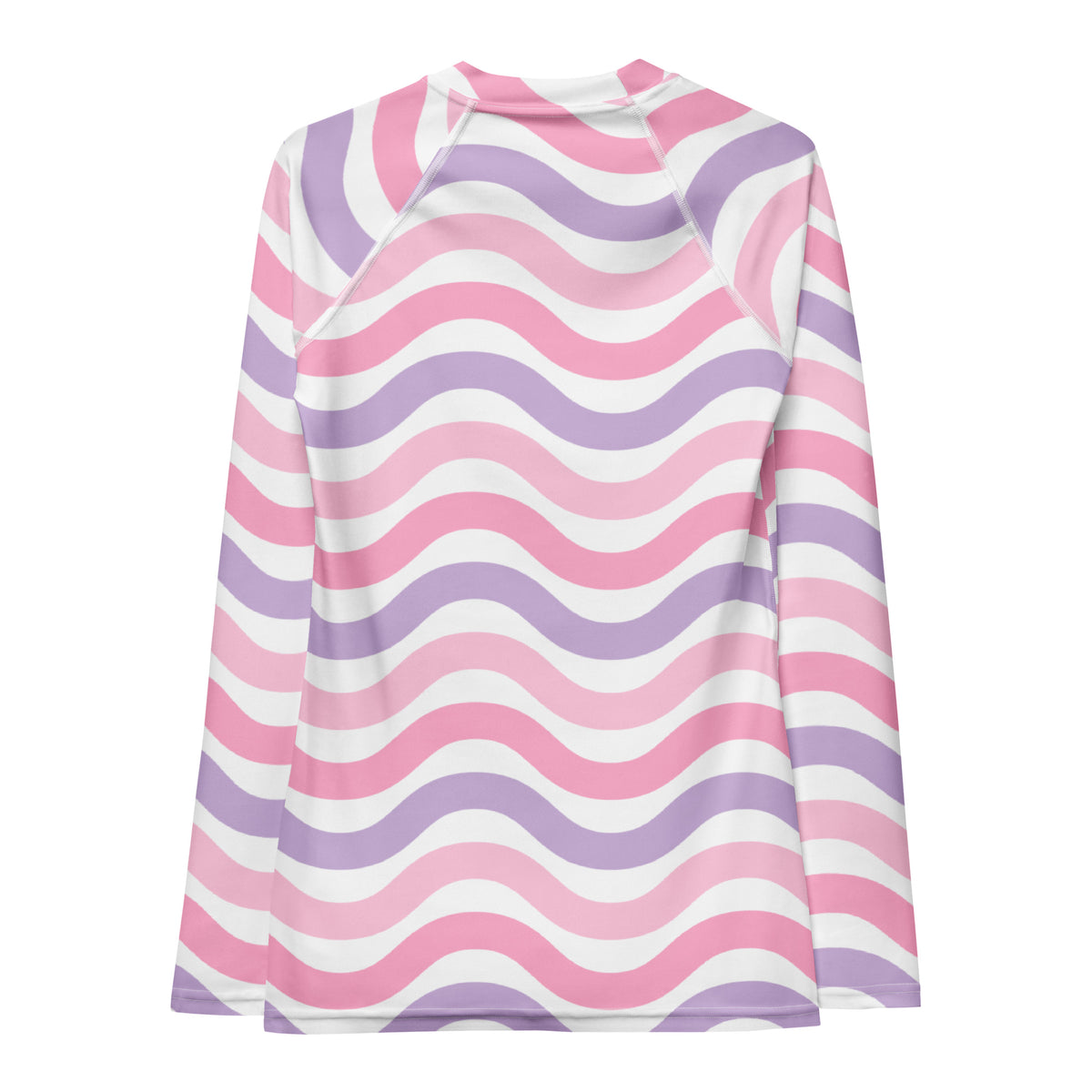 Women's Coastal Pink Purple Wavy Stripe Long Sleeve Rash Guard Swim Shirt – Buttery Soft, Sun Safe UPF 50+ Protection, Quick Dry & 4-Way Stretch Comfort