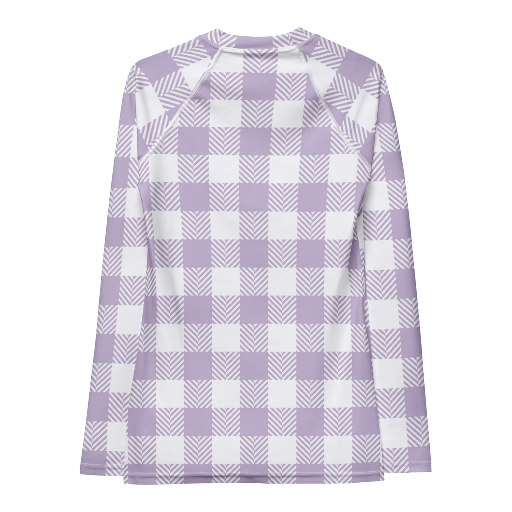 Women's Lavender Gingham Long Sleeve Rash Guard Swim Shirt – Buttery Soft, Sun Safe UPF 50+ Protection, Quick Dry & 4-Way Stretch Comfort