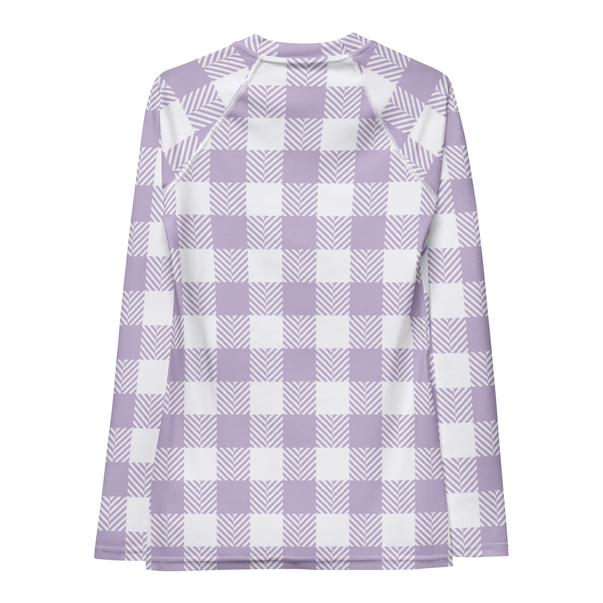 Women's Lavender Gingham Long Sleeve Rash Guard Swim Shirt – Buttery Soft, Sun Safe UPF 50+ Protection, Quick Dry & 4-Way Stretch Comfort