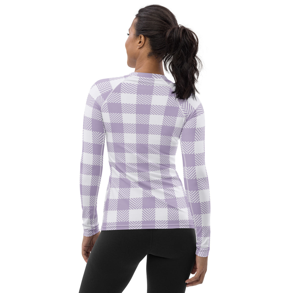Women's Lavender Gingham Long Sleeve Rash Guard Swim Shirt – Buttery Soft, Sun Safe UPF 50+ Protection, Quick Dry & 4-Way Stretch Comfort