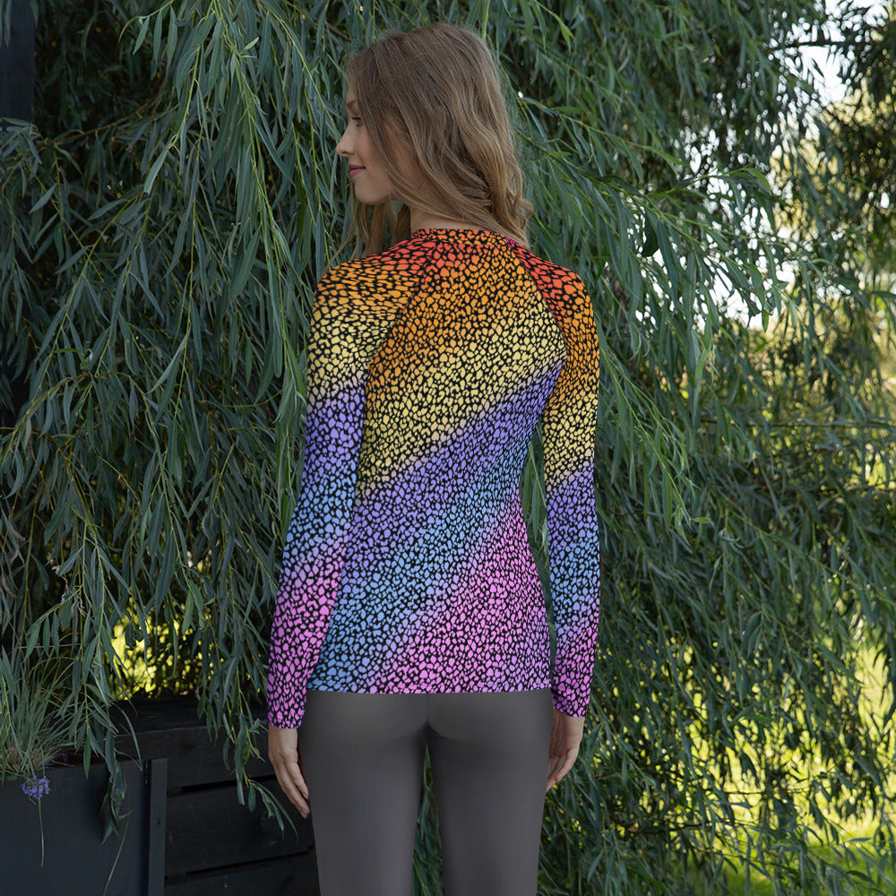 Women's Rainbow Reptile Print Long Sleeve Rash Guard Swim Shirt – Buttery Soft, Sun Safe UPF 50+ Protection, Quick Dry & 4-Way Stretch Comfort