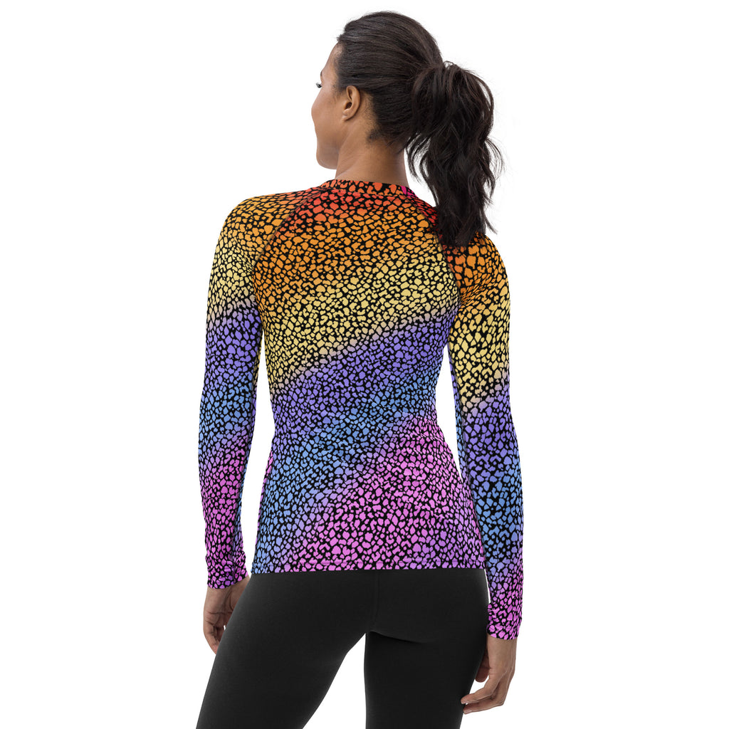 Women's Rainbow Reptile Print Long Sleeve Rash Guard Swim Shirt – Buttery Soft, Sun Safe UPF 50+ Protection, Quick Dry & 4-Way Stretch Comfort