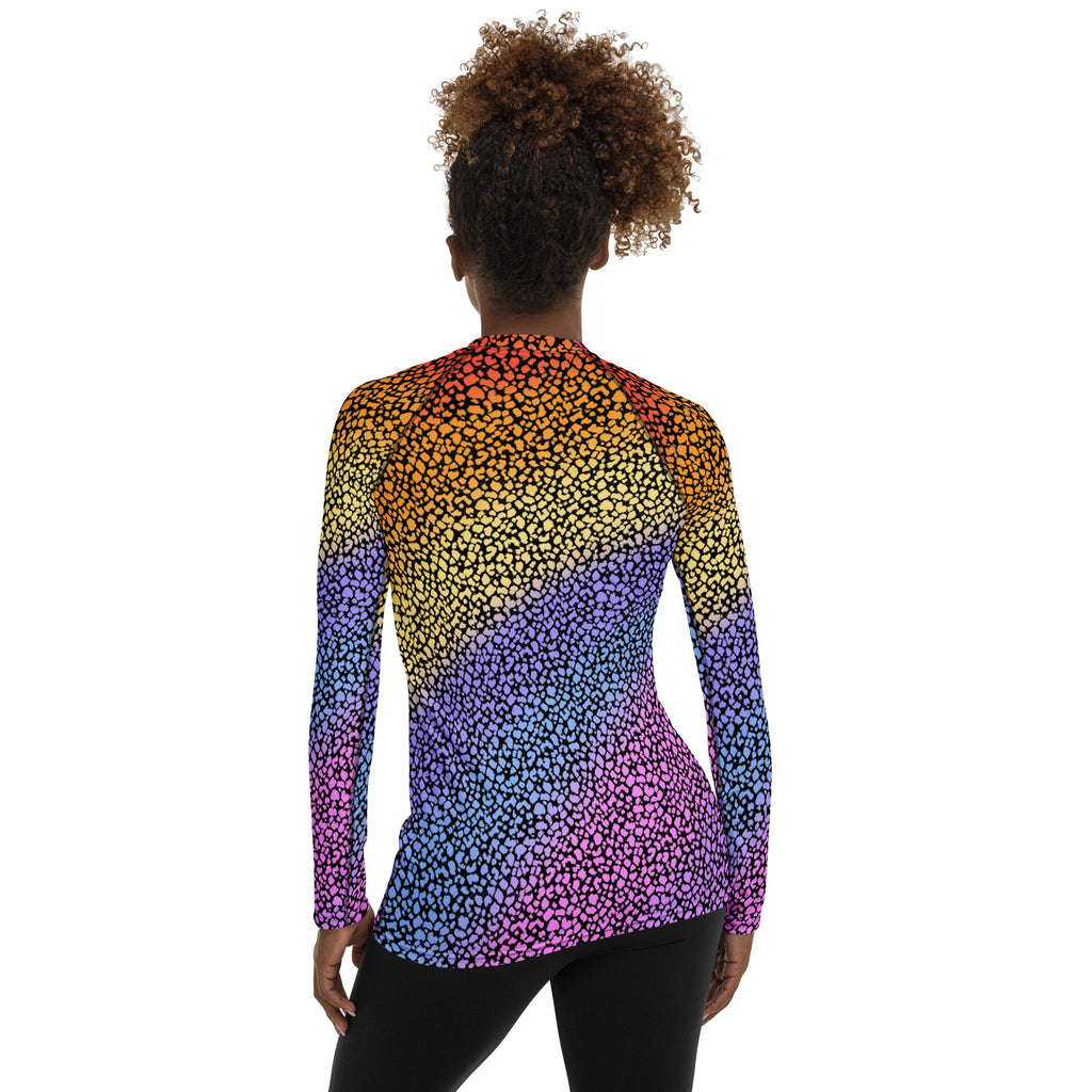 Women's Rainbow Reptile Print Long Sleeve Rash Guard Swim Shirt – Buttery Soft, Sun Safe UPF 50+ Protection, Quick Dry & 4-Way Stretch Comfort