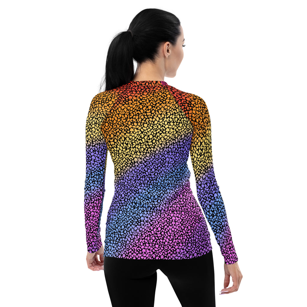 Women's Rainbow Reptile Print Long Sleeve Rash Guard Swim Shirt – Buttery Soft, Sun Safe UPF 50+ Protection, Quick Dry & 4-Way Stretch Comfort