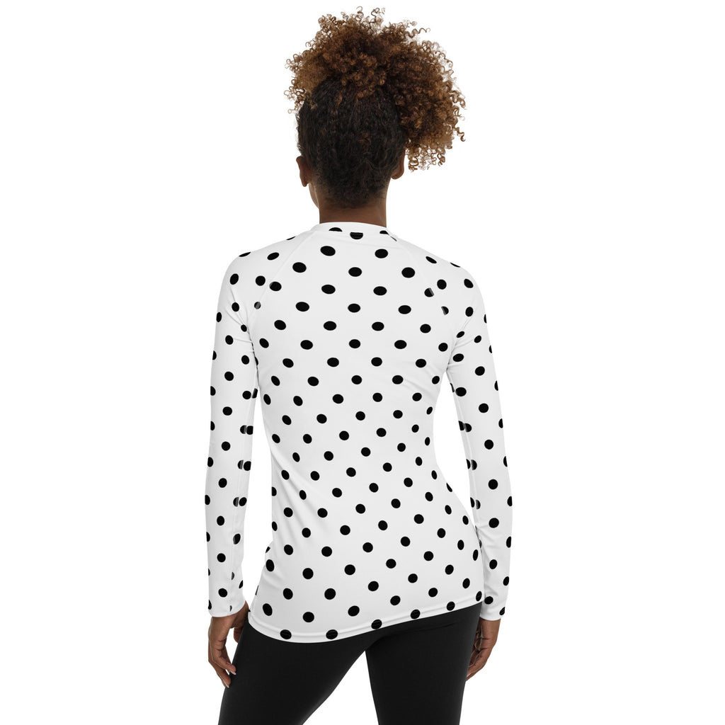 Women's White Polka Dot Long Sleeve Rash Guard Swim Shirt – Buttery Soft, Sun Safe UPF 50+ Protection, Quick Dry & 4-Way Stretch Comfort