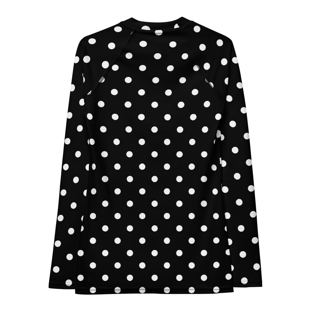 Women's Black Polka Dot Long Sleeve Rash Guard Swim Shirt – Buttery Soft, Sun Safe UPF 50+ Protection, Quick Dry & 4-Way Stretch Comfort