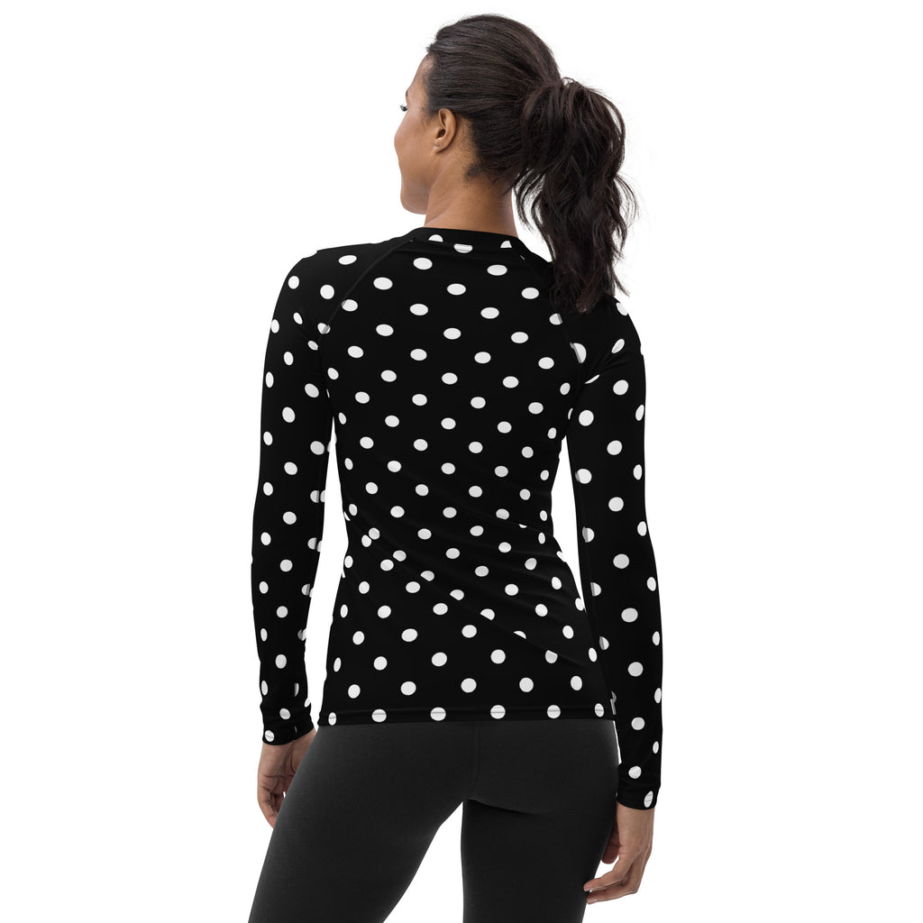 Women's Black Polka Dot Long Sleeve Rash Guard Swim Shirt – Buttery Soft, Sun Safe UPF 50+ Protection, Quick Dry & 4-Way Stretch Comfort