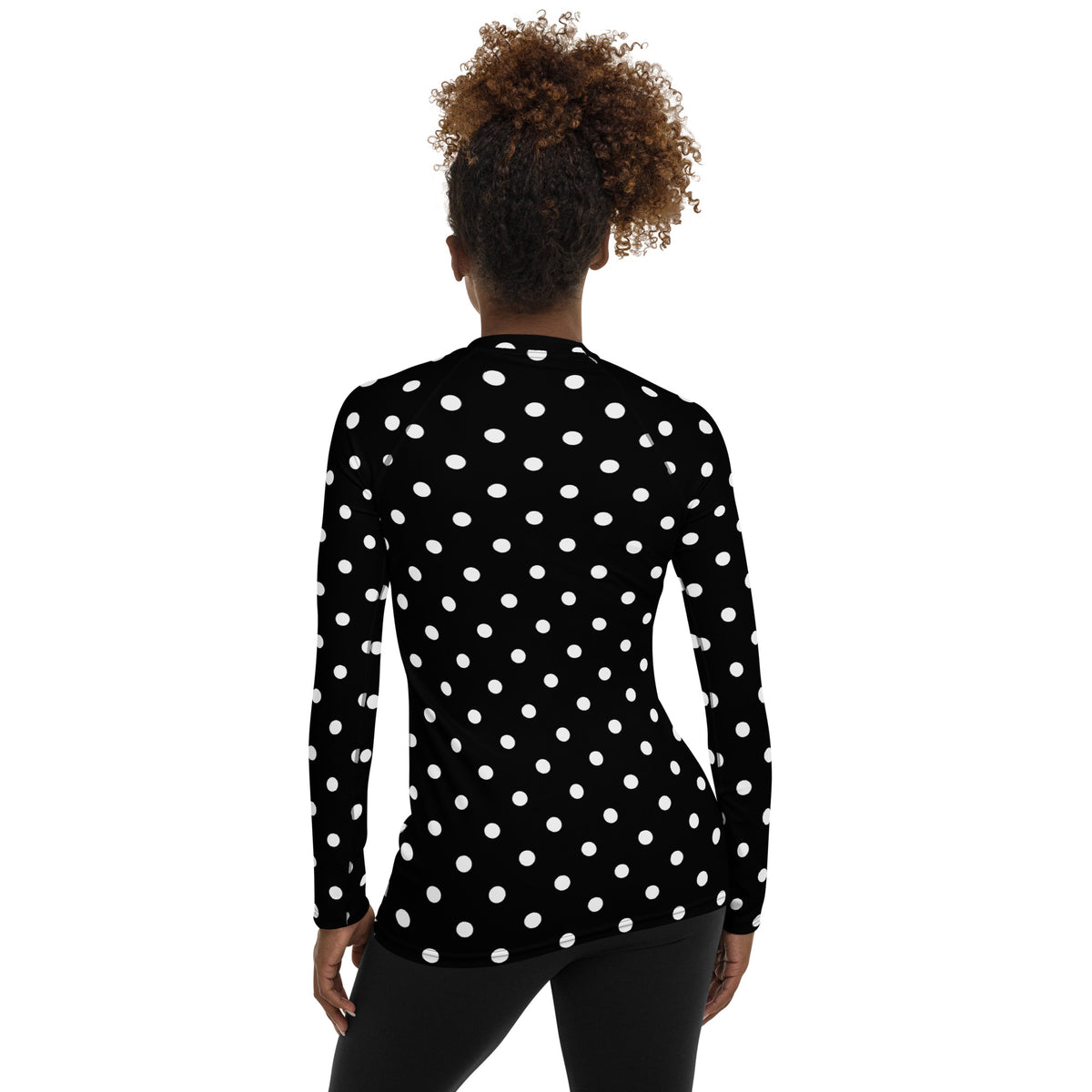 Women's Black Polka Dot Long Sleeve Rash Guard Swim Shirt – Buttery Soft, Sun Safe UPF 50+ Protection, Quick Dry & 4-Way Stretch Comfort
