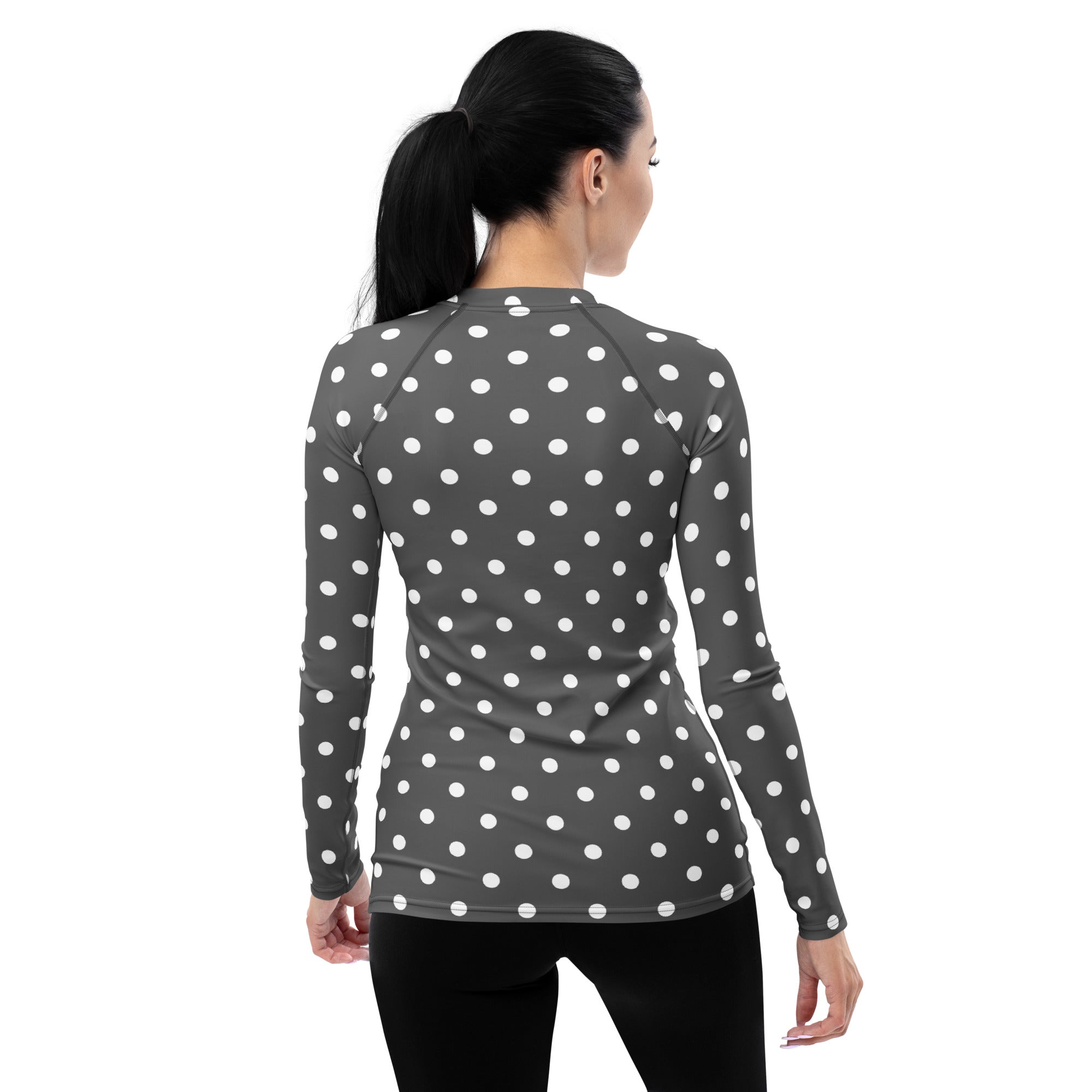 Women's Gray Polka Dot Long Sleeve Rash Guard Swim Shirt – Buttery Soft, Sun Safe UPF 50+ Protection, Quick Dry & 4-Way Stretch Comfort