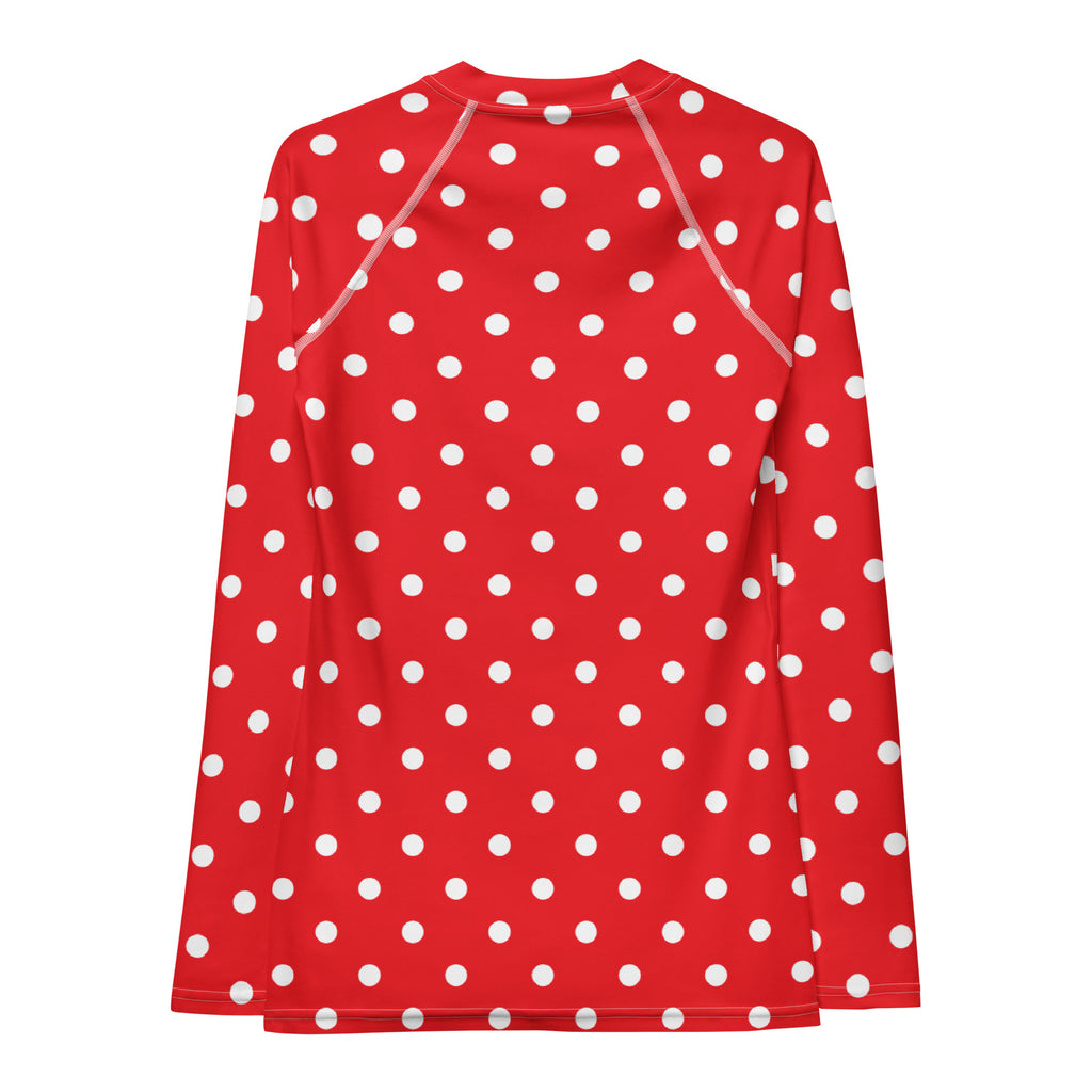 Women's Red Polka Dot Long Sleeve Rash Guard Swim Shirt – Buttery Soft, Sun Safe UPF 50+ Protection, Quick Dry & 4-Way Stretch Comfort