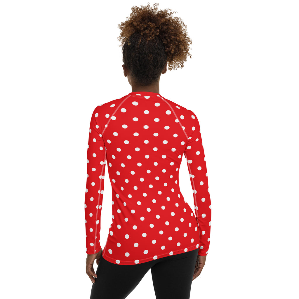 Women's Red Polka Dot Long Sleeve Rash Guard Swim Shirt – Buttery Soft, Sun Safe UPF 50+ Protection, Quick Dry & 4-Way Stretch Comfort