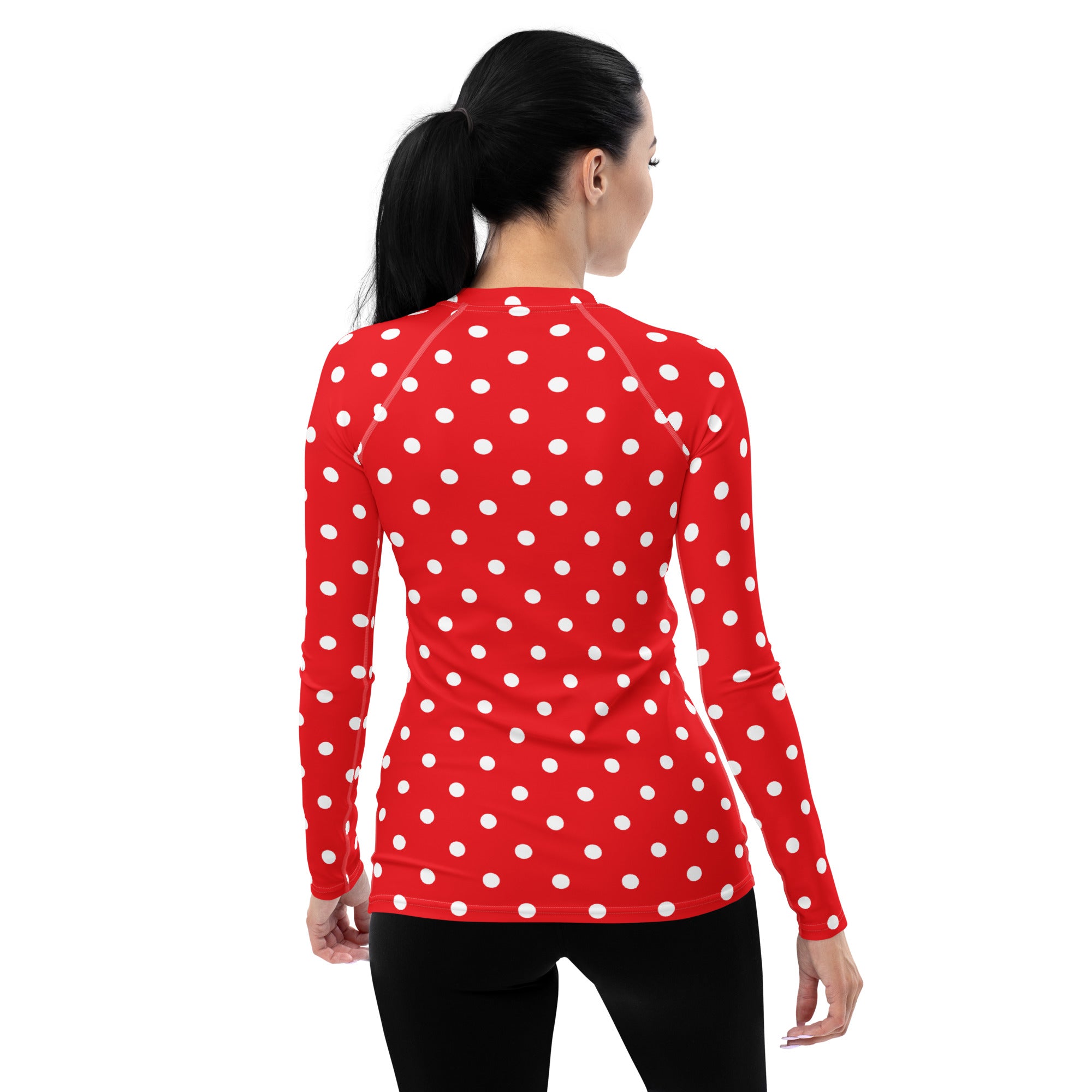 Women's Red Polka Dot Long Sleeve Rash Guard Swim Shirt – Buttery Soft, Sun Safe UPF 50+ Protection, Quick Dry & 4-Way Stretch Comfort