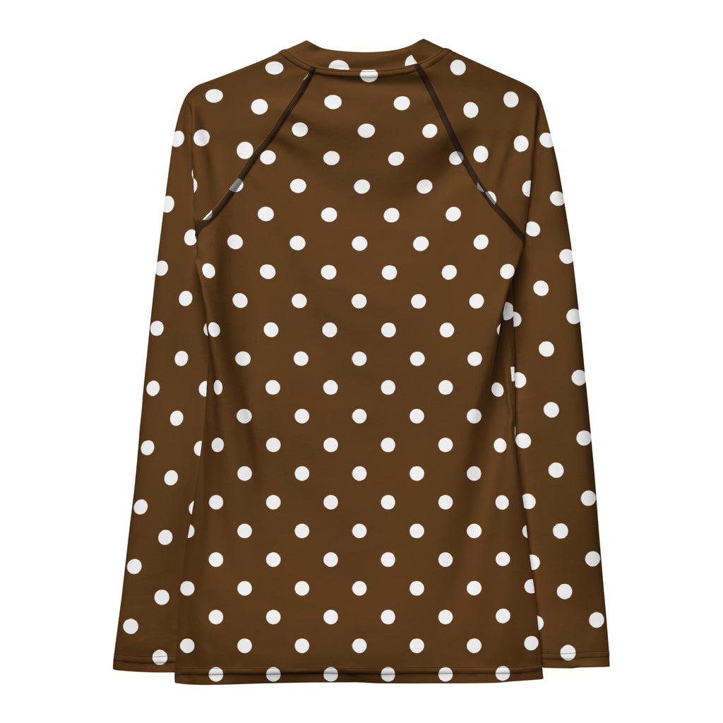 Women's Brown Polka Dot Long Sleeve Rash Guard Swim Shirt – Buttery Soft, Sun Safe UPF 50+ Protection, Quick Dry & 4-Way Stretch Comfort