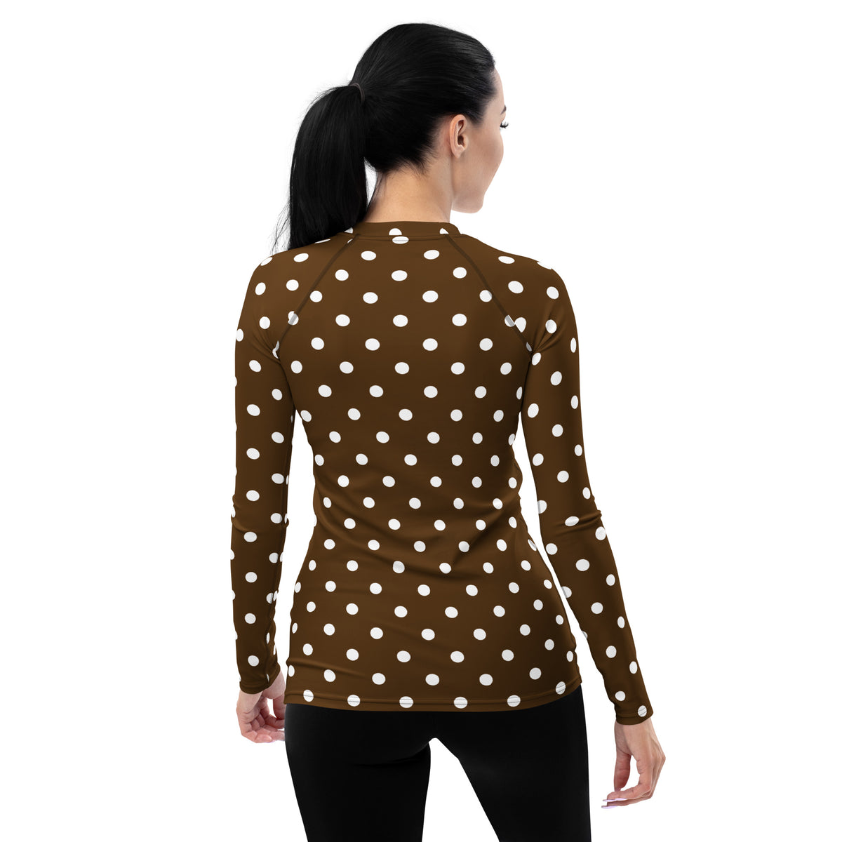 Women's Brown Polka Dot Long Sleeve Rash Guard Swim Shirt – Buttery Soft, Sun Safe UPF 50+ Protection, Quick Dry & 4-Way Stretch Comfort