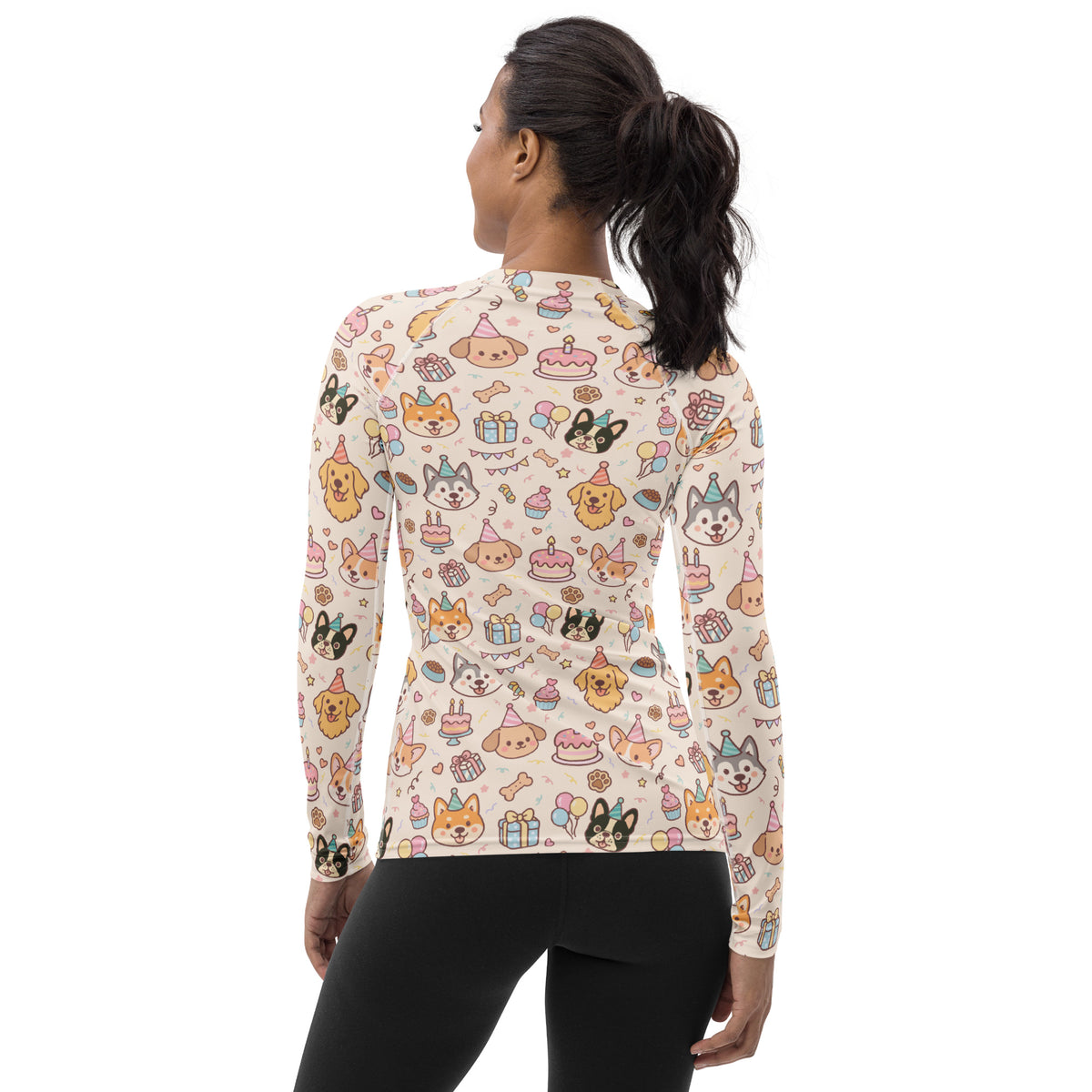 Women's Puppy Birthday Long Sleeve Rash Guard Swim Shirt – Buttery Soft, Sun Safe UPF 50+ Protection, Quick Dry & 4-Way Stretch Comfort