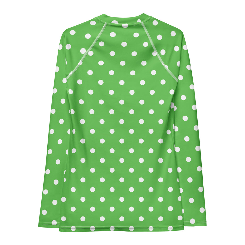 Women's Green Polka Dot Long Sleeve Rash Guard Swim Shirt – Buttery Soft, Sun Safe UPF 50+ Protection, Quick Dry & 4-Way Stretch Comfort
