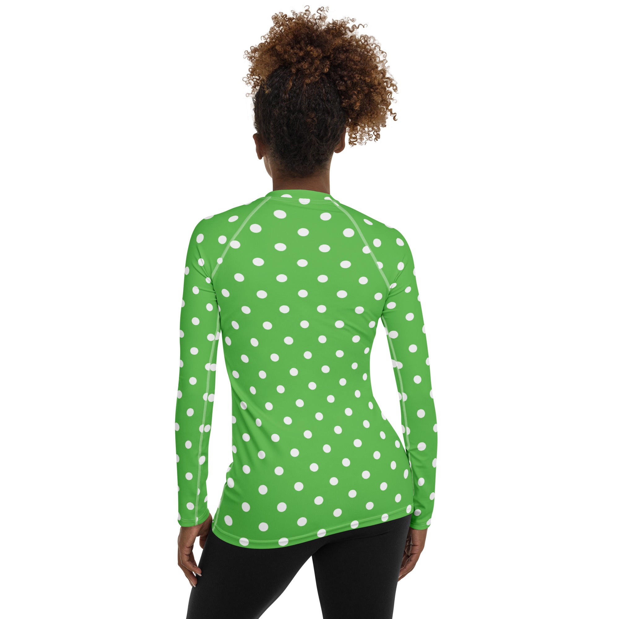 Women's Green Polka Dot Long Sleeve Rash Guard Swim Shirt – Buttery Soft, Sun Safe UPF 50+ Protection, Quick Dry & 4-Way Stretch Comfort